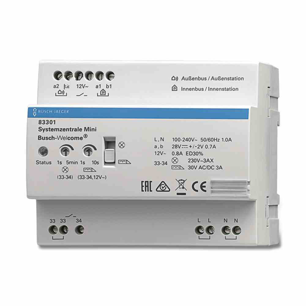 Busch-Jaeger Busch-Welcome Mini systeemcentrale REG 6TE type 83301 voor deurbelinstallaties met maximaal 31 deelnemers