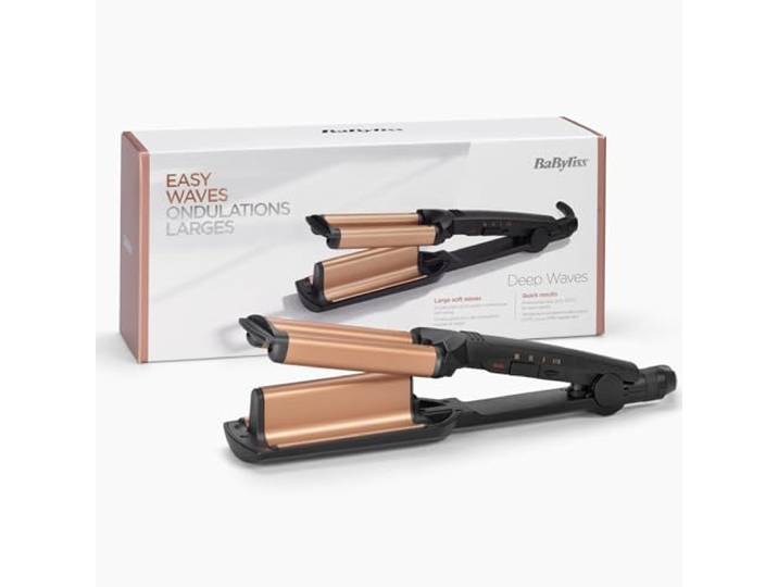 BaByliss Deep Waves Welleneisen – Keramikbeschichtung, 3 Temperaturstufen (160°C-200°C), frizzfreie Mermaid Waves & Beach-Waves, schnelles Aufheizen – Schwarz & Gold, W2447E