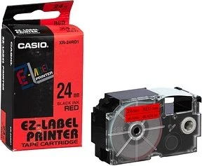CASIO Schriftband XR-24RD XR-24RD1, 24 mm, schwarz auf rot, 1 St.