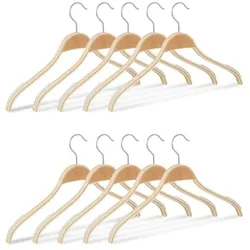 Relaxdays Kleiderbügel Holz 10er Set Hellbraun,Silber