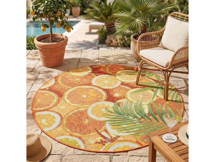 Teppich SANSIBAR Rantum Beach 001 , orange, H:5mm Ø:190cm, Polypropylen, Teppiche, Teppich, Flachgewebe, modernes Sommer Design, Outdoor geeignet, auch in rund