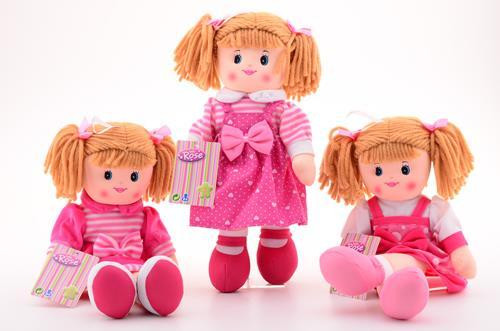 Johntoy Baby zachte knuffelpop met rozenprint, roze, 40 cm