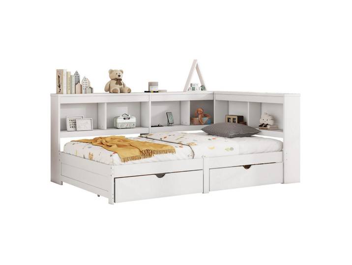 Okwish Daybett 90/200 cm Weiß mit 2 Schubladen und USB-Anschlüssen, 90x200 cm, Babymöbel & Kindermöbel, Kinderzimmer & Jugendzimmer, Kinderbetten