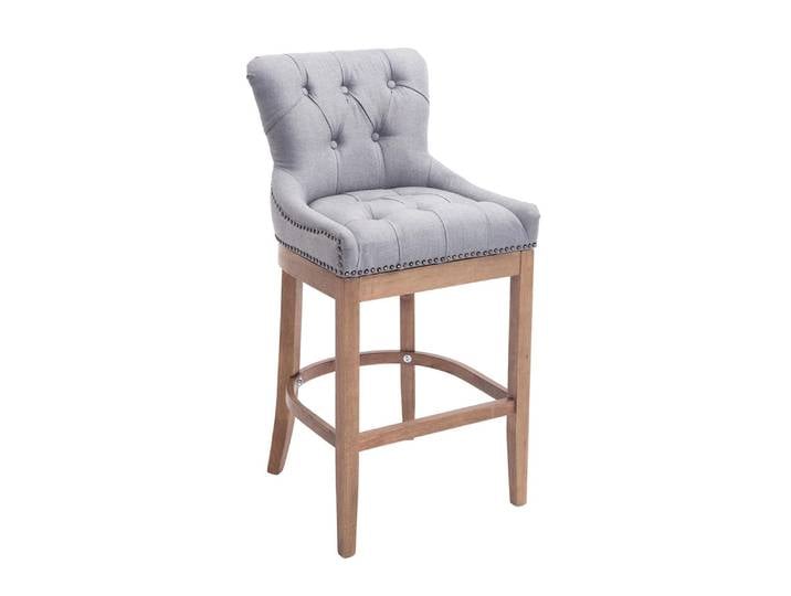 TPFLiving Barhocker Wooden Luck Gestell Holz Antik-hell Stoff - Hellgrau