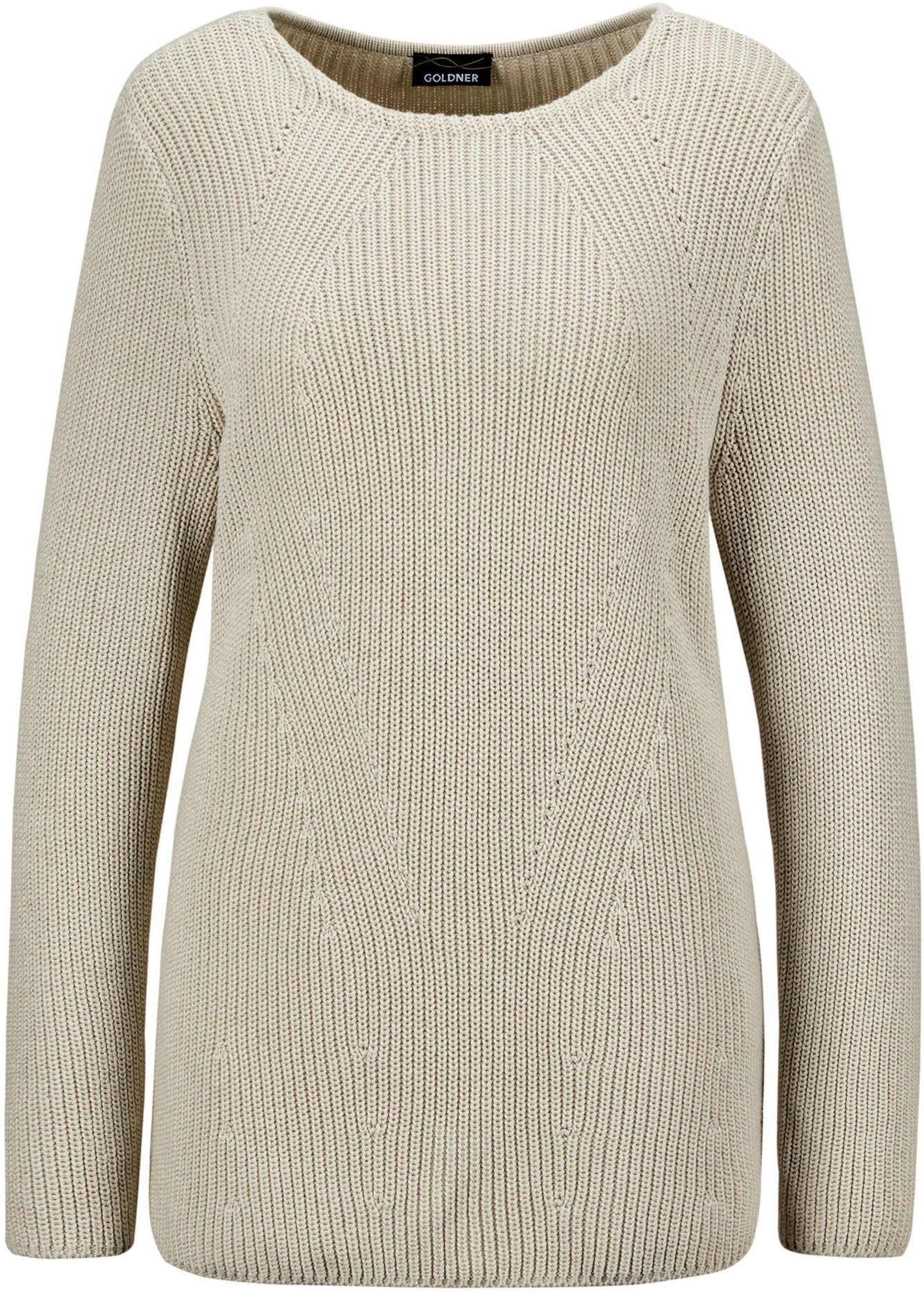 Strickpullover GOLDNER "Baumwollpullover mit Patentgrobstrick", Damen, Gr. 50, beige (stein), Obermaterial: 100% Baumwolle CO., U-Boot-Ausschnitt, Rippe, Pullover Strickpullover, Ohne