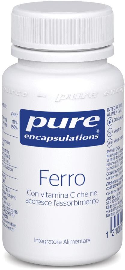 NESTLE' ITALIANA SpA Pure Encapsulations Ferro 30 Capsule - Integratore Alimentare Ipoallergenico con Ferro e Vitamina C per Miglior Assorbimento
