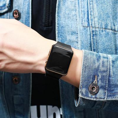 Uplifted Trends Simple Digital Watch For Men And Women Fashion LED Sports Watch With Black Silicone Wristband gold