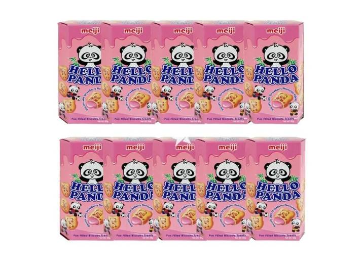 Meiji Hello Panda Biscuits avec fourrage goût fraise 50 g (Lot de 10)