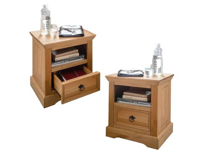 Lomadox Schlafzimmer Nachtschrank Nachttisch 2-er Set, Kiefer massiv eichefarben geölt