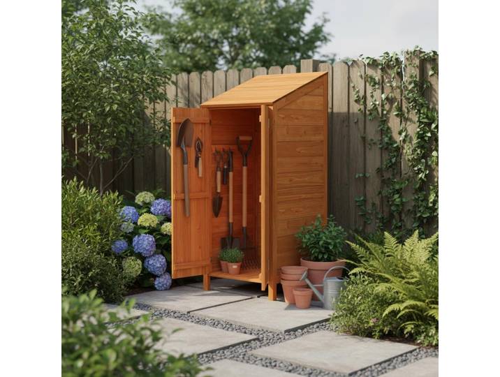 Abri de jardin en bois massif de sapin brun 55x52x112 cm - Rangement extérieur robuste avec fixation murale