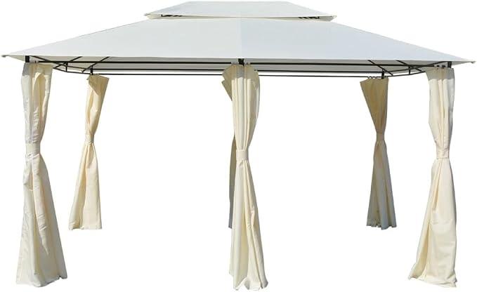 Gartenpavillon mit Gardinen 4x3 m Weiß, wasserdichtes Festzelt mit Stahlrahmen, UV-beständige Überdachung, stabiles Gartenzelt mit Seitenteil und Sonnenschutz für Camping, Party, Strand