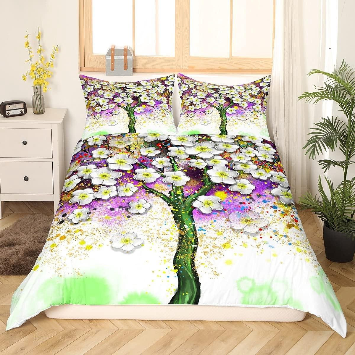 Dekbedovertrek Set met Bloemen Olieverf Motief - Wit - Double
