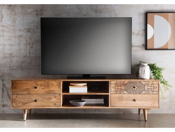 TV Board 180x50cm 'Lyn' Mangoholz mit schwarzen Ornamenten