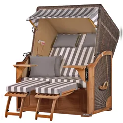 Mr. Deko Strandkorb Komplettset - bene living - Schaalsee Teak - PE grau - Modell 513 - inkl. Liftersystem