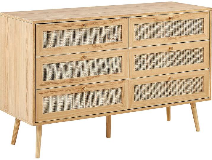 BELIANI Rattan-Kommode mit 6 Schubladen in Hellbraun im Boho-Stil Wohnzimmer Schlafzimmer
