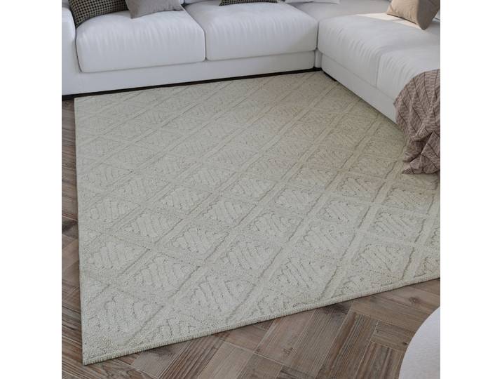 Wollteppich WECON HOME Hamptons SEVENTEEN , beige (creme weiß), B:80cm H:10mm L:230cm, Schurwolle, Teppiche, Wollteppich, Läufer, Schurwolle, Kurzflor, Wohnzimmer, Schlafzimmer, elegant, Raute