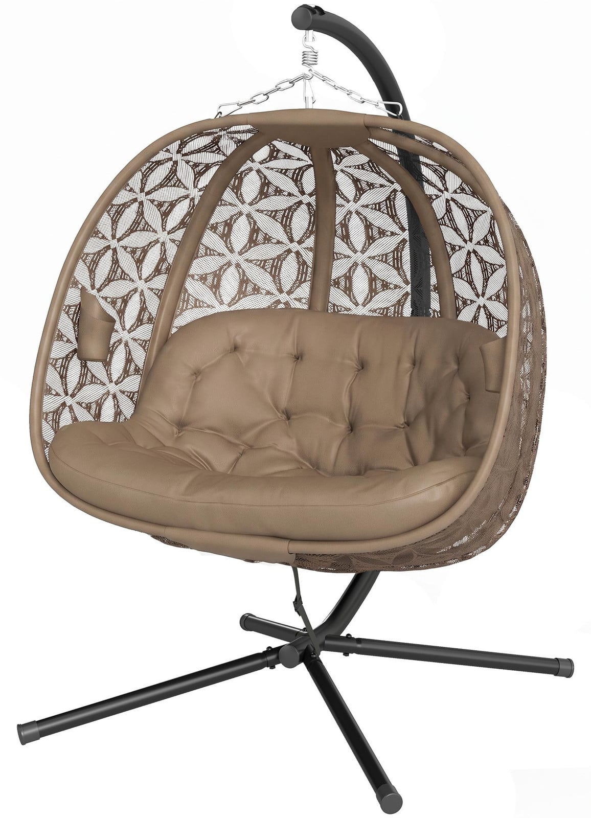Outsunny hangstoel voor 2 personen met frame, inklapbare hangmand, zand