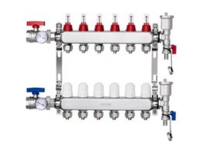VEVOR 6-Zweig-Wärmeverteilungsverteiler, 1/2-Zoll-PEX-Rohrverteiler, Edelstahl-PEX-Verteiler für hydronische Fußbodenheizung, Wärmeverteilungs-PEX-Verteilersatz mit 1/2-Zoll-Adaptern im Lieferumfang enthalten