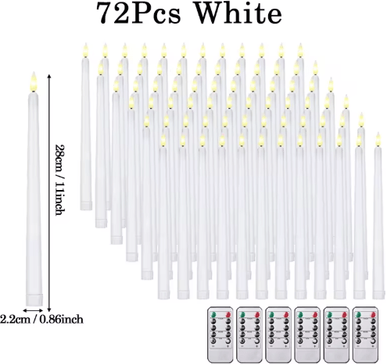 Inspire Picks Flameless LED Taper Candles Set Battery Operated Flickering Candles For Wedding & Home Decor white 72pcs