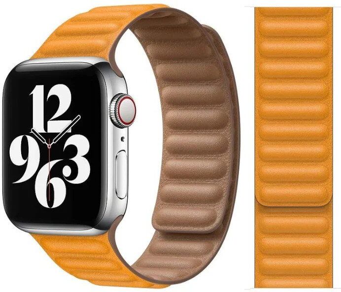 Apple Watch Leather Link Strap (44mm) - California Poppy, Used - Like New