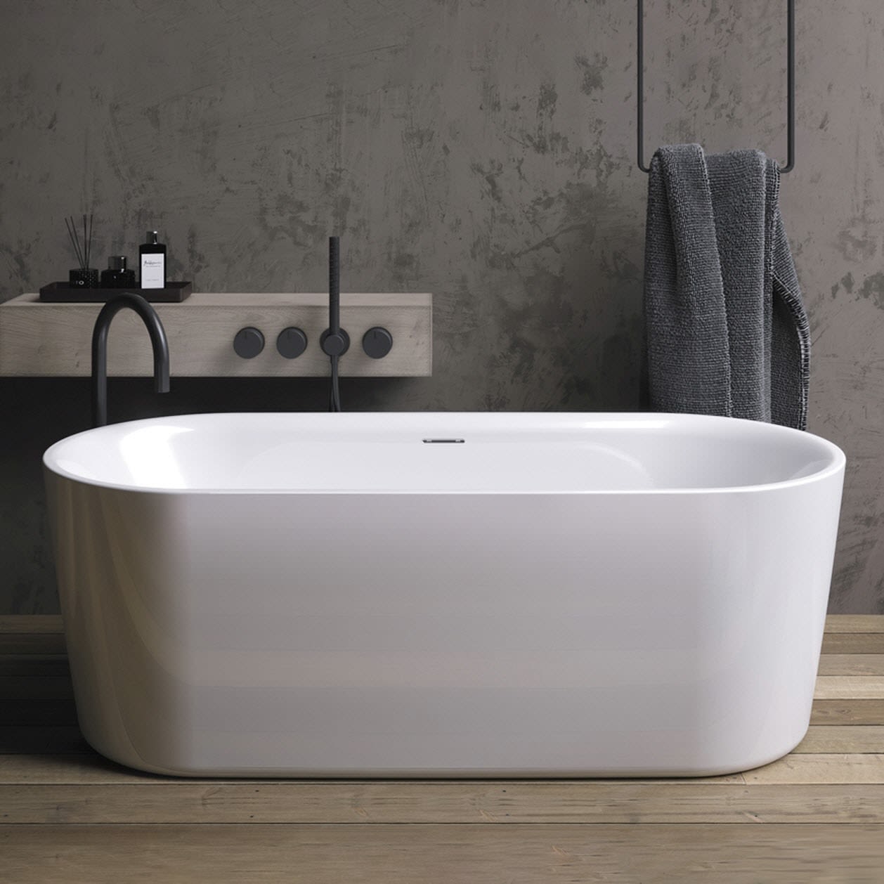 Riho Modesty freistehende Badewanne 170 x 76 cm mit Riho Fall