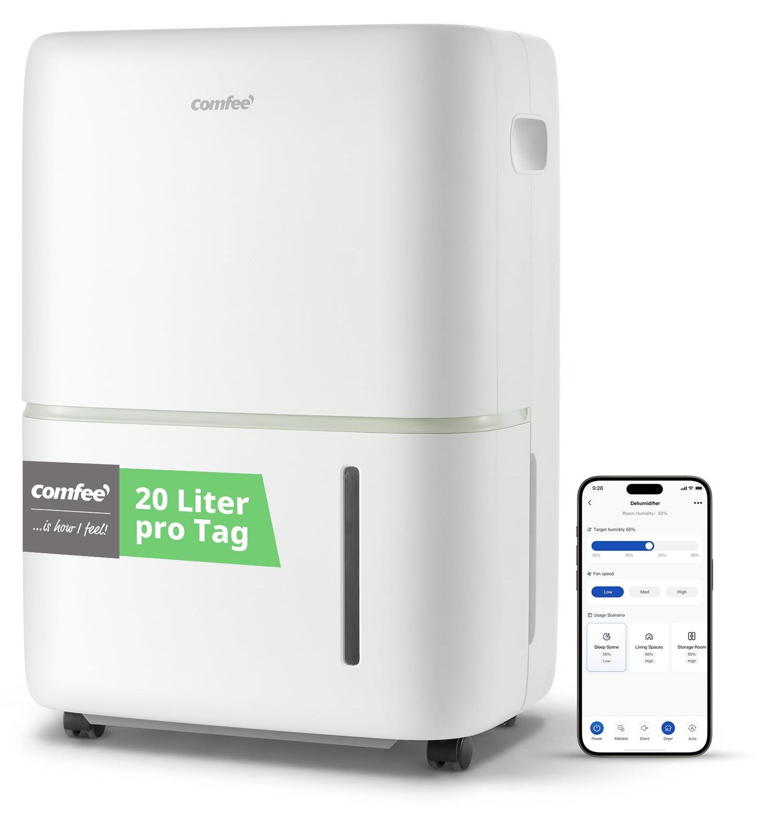 Comfee luchtontvochtiger met app-functionaliteit en slimme modus, 20 liter per 24 uur, geschikt voor 40 m²