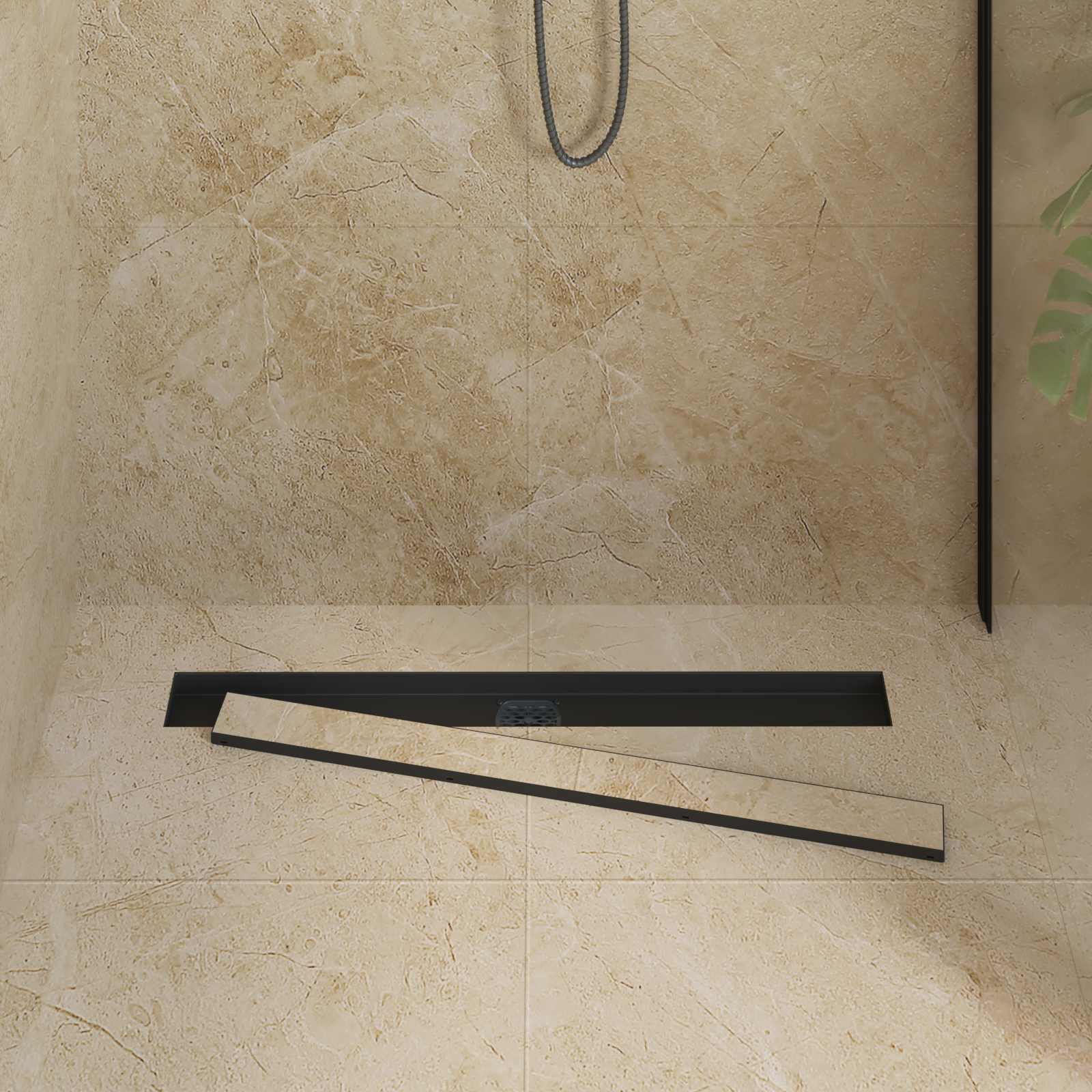 vidaXL Évacuation de douche 2-en-1 avec siphon à 360° Noir 80 cm
