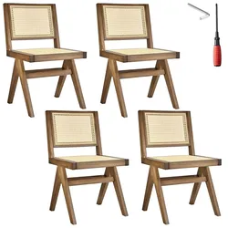 tectake Holzstuhl Lissy mit Wiener Geflecht im Boho-Stil - 4er Set Eiche hell