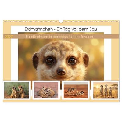 Erdmännchen - Ein Tag vor dem Bau (Wandkalender 2027 DIN A3 quer), CALVENDO Monatskalender