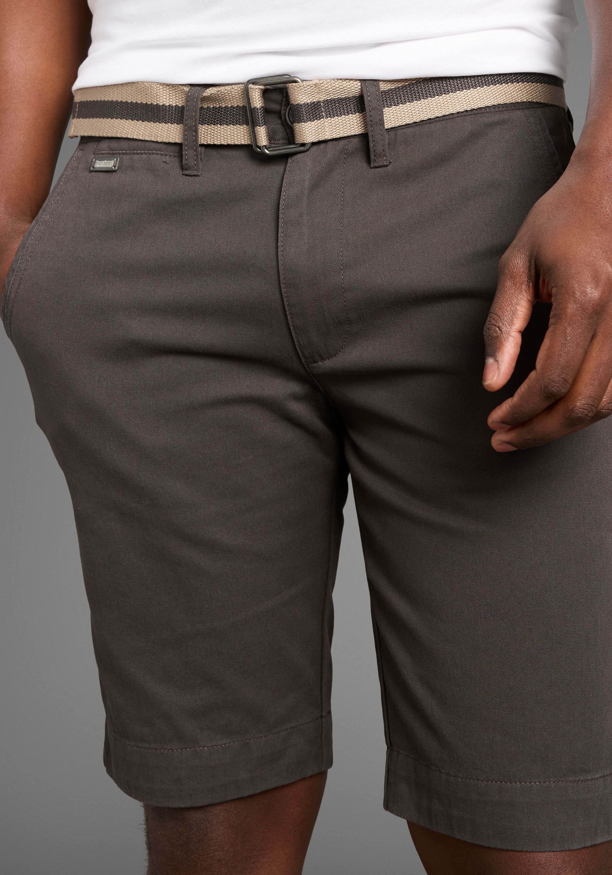 Chinoshorts BRUNO BANANI "inkl. Gürtel – moderner Sommer‑Essential", Herren, Gr. 31, N-Gr, grau (anthrazit), Twill, Obermaterial: 100% Baumwolle, unifarben, slim fit kniefrei, Hosen Chinoshorts, Dein perfekter Look: clean, maskulin, vielseitig anthrazit 3