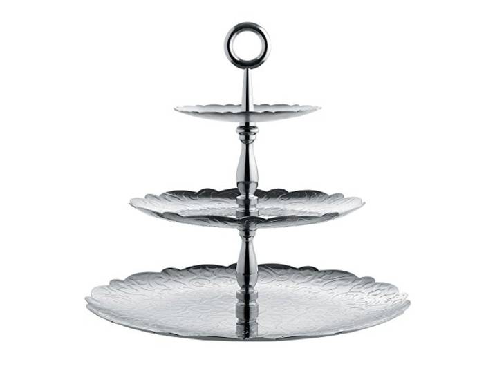 Alessi MW52/3 Dressed for X-Mas Etagere mit DREI Ebenen aus Edelstahl 18/10 glänzend poliert mit Reliefdekor, Stahl, Silber, 34 x 34 x 31.00 cm