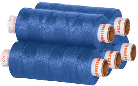 buttinette Universal-Nähgarn, Stärke: 100, 5er-Pack, blau