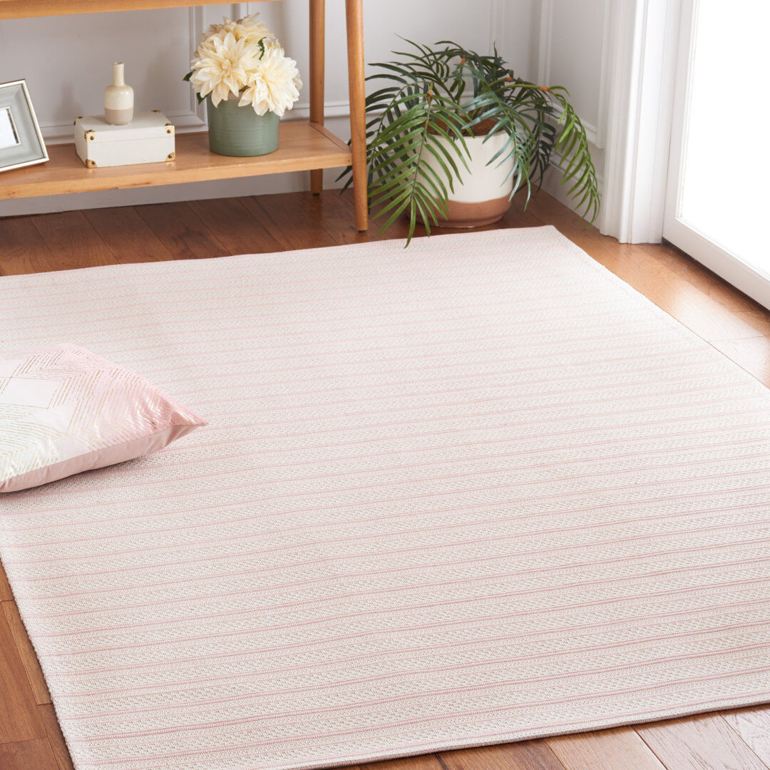 Brayden Studio Geometric Cotton Area Rug Pink / Ivory Rectangle 152 x 213 cm