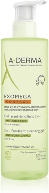 A-Derma Exomega Control 2 in 1 emollient cleansing gel Brusegel til tør og atopisk hud 500 ml