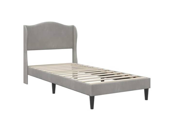 SKTQYQO Bettgestell hellgrau 90 x 200 cm Samt Konische schwarze Beine, robustes Sperrholz, 140 kg Tragkraft, modernes Design