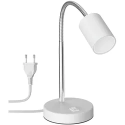 ledscom.de Tischleuchte WAIKA Schwanenhals Schalter weiß matt + LED Lampe weiß 3-Stufen Dimmen 609lm