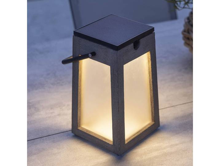 Les Jardins LED-Solarlaterne Tecka tragbar, Duratek 25 cm Tecka, dimmbar, Holz hell, Holz, Solarleuchten