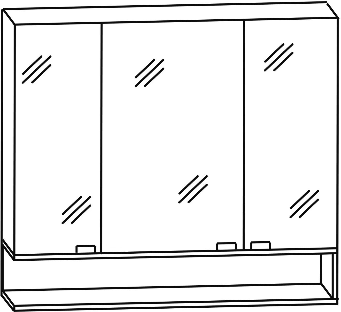 Puris c!puro Serie A Spiegelschrank 90 x 80 cm mit 3 Türen und Regal links geöffnet, Badmöbel, SET5390RGLK171074, - B: 90 T: 15 H: 80 cm
