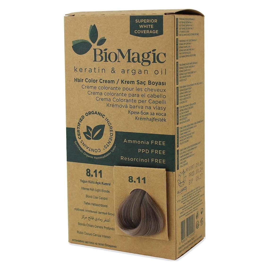 Biomagic Dauerhafte Haarfarbe Keratin & Arganöl Linie Ammoniakfreies Haarfärbemittel mit zertifiziertem Bio (8/11 Intense Ash Light Blonde) (49988283)