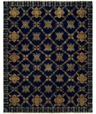 KALATY Transitional Blue Hand-Knotted Wool Area Rug