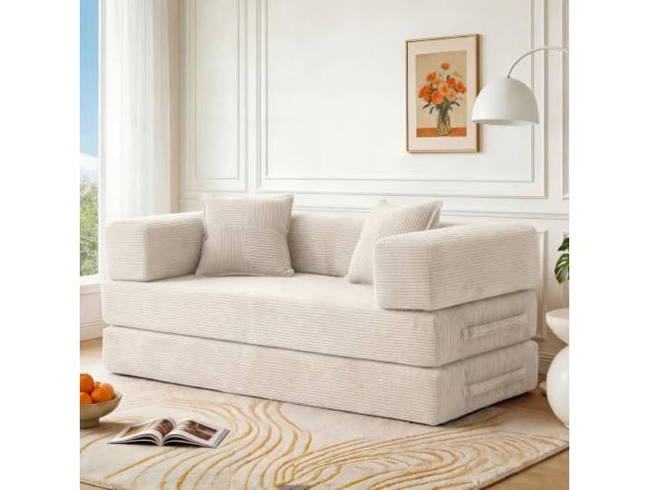 Vipbear Boneless Doppel-Schlafsofa, 160 cm Premium Corduroy 5-in-1 Vielseitiges Memory-Schaum-Klappsofa für Wohnzimmer, Weiß