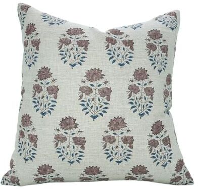 Fabdivine Linen Farmhouse Cushion Cover for Bed, Sofa Hand Block Floral Print, Mayra