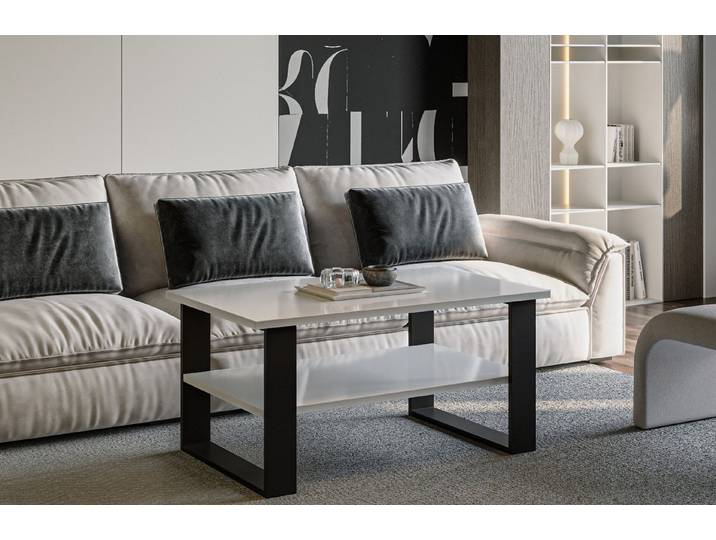 Endo-Moebel Couchtisch Inga 110/65/53 cm Wohnzimmertisch Metallkufen schwarz, Robust, Nachbildungsfurnier, Metallkufen, Ablagefach, 25mm, zerlegt