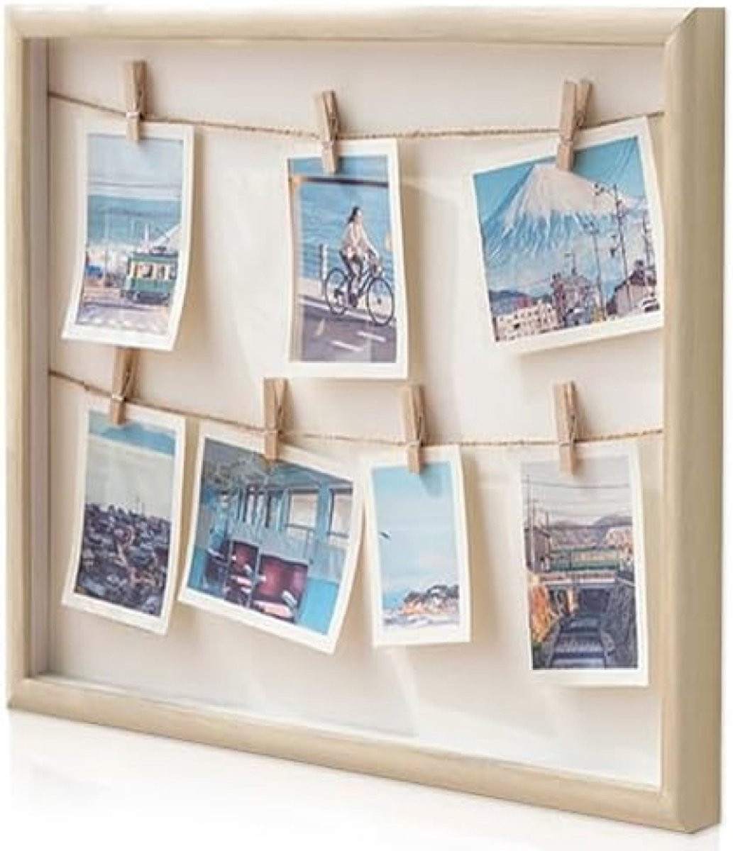 PromoHome Fotocollage Wanddecoratie met 7 houten klemmen, 32 x 32 cm