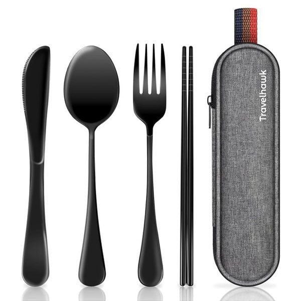 Travelhawk Reisbestek - 4-Delige Bestekset RVS - Zilver (4 stuks)