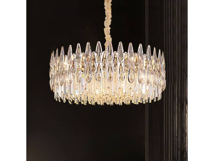 Lustre moderne de luxe léger en cristal pour salon, escalier de duplex et villa, avec poteau creux