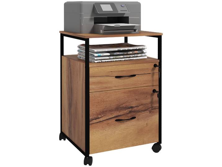 Unité de rangement de bureau Vinsetto avec roulettes et serrure 44X40X66.5 cm Brun rustique