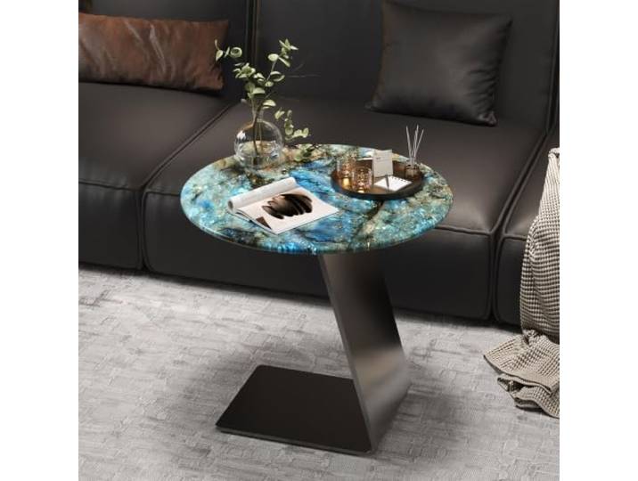 Moderner runder Couchtisch, minimalistische Steinoptik-Platte Wohnzimmer Steinoptik Oberfläche, 304 Stahlrahmen, stabil gebaut, leichte Montage für Wohnräume(C(Marble),19.7in)