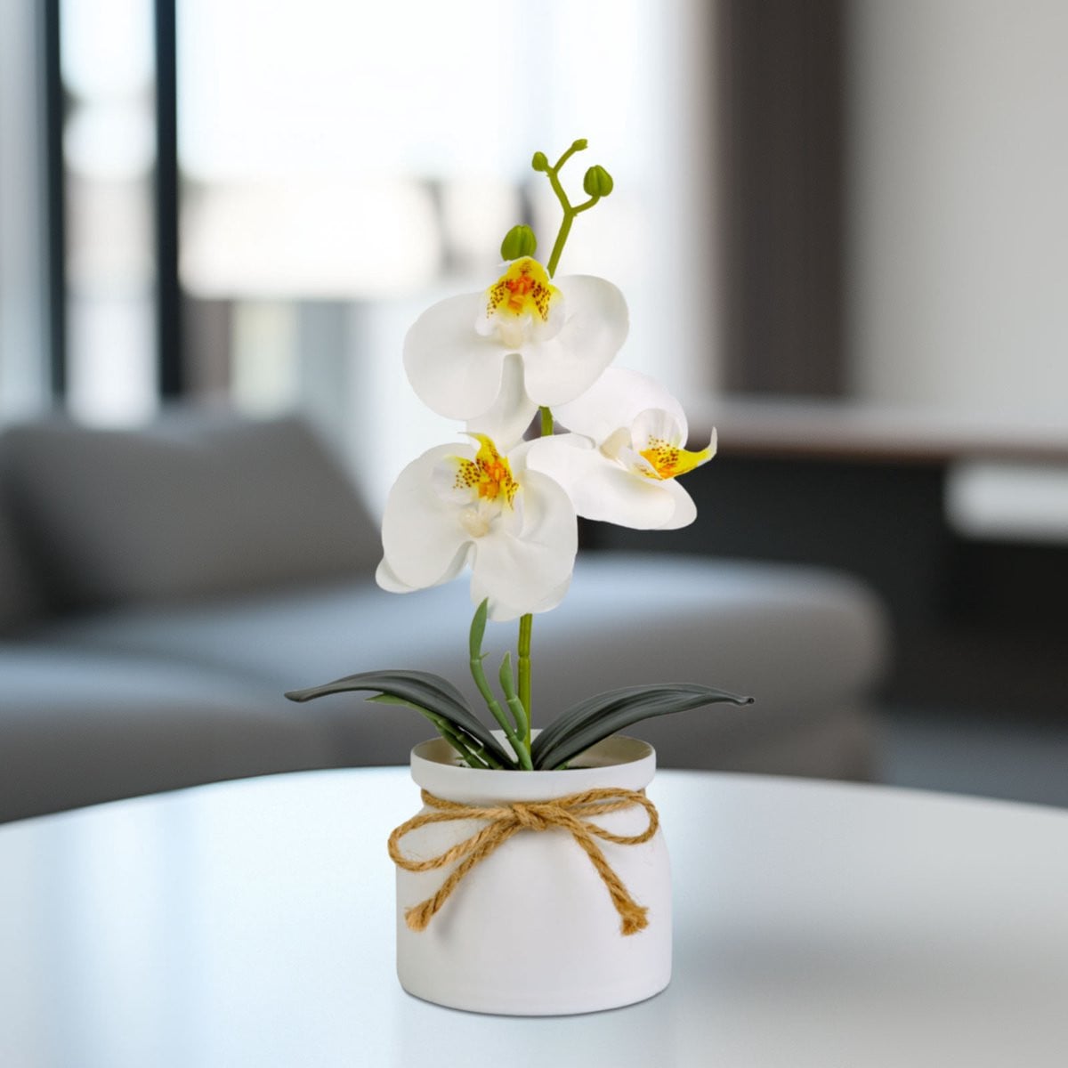 Witte kunstplant orchidee voor woondecoratie - 20 x 9 cm