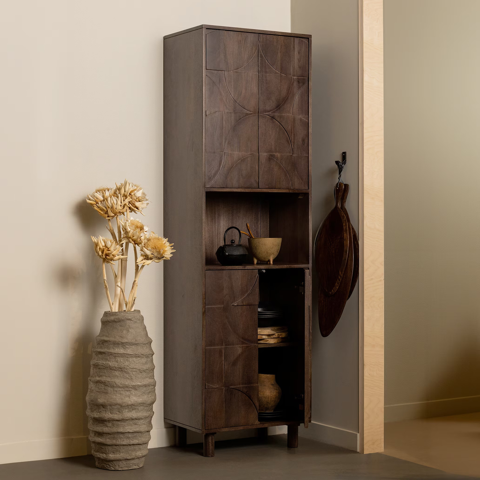 WOOOD Opbergkast Draw van Mangohout, Walnoot, Japandi, B/D/H: 200 x 60 cm